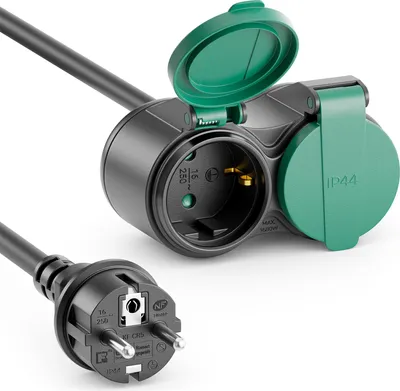 Produktbild von deleyCON 10m Outdoor Verlängerungskabel Stromkabel IP44 (H07RN-F 3G1.5mm²) Strom Verlängerung Witterungsbeständiges Gummi-Kabel für Außenbereich - Schutzkontakt Stecker auf 2x Buchse - Schwarz