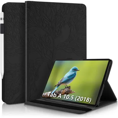 Produktbild von Schutzhülle für Samsung Galaxy Tab A 10.5" 2018 SM-T590/SM-T595, Kunstleder Flip Tasche mit Ständer und Kartenfächern, Schwarz (Baum)