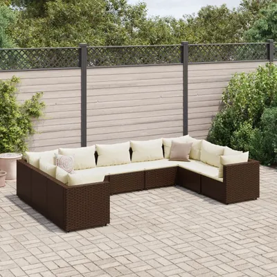 Produktbild von 2024 Gartenmöbel 9-tlg. Garten-Lounge-Set mit Kissen Braun Poly Rattan Gartenmöbel-Sets Garden Pleasure 3859397