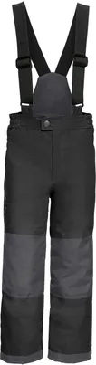 A pair of children's ski pants with suspenders, shown front-on against a white background.