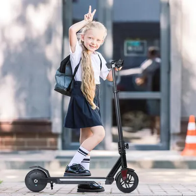 Image de Trottinette électrique pour enfants - Trottinette électrique pliable - Roues de 16,5 cm - Moteur de 150 W - Batterie de 126 Wh - Vitesse maximale : 25 km/h - Noir