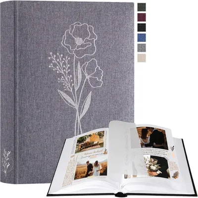 Obrázok produktu pre Fotoalbum na vlastnú tvorbu, plátnová fotokniha, 60 bielych strán s pergamenovým papierom, vhodné pre fotografie formátu 9x13, 10x15, 13x18 cm, farba: sivá, rozmer: 19x27 cm