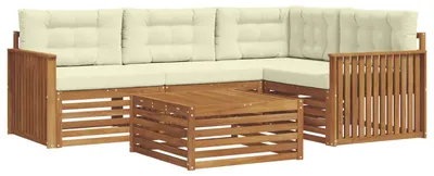 Produktbild von vidaXL Outdoor-Sofagarnitur mit Kissen 5 pcs Natur und Creme