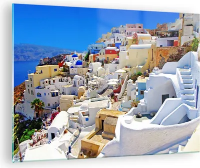 Produktbild von Bilder auf glas - Griechenland insel tourismus santorini - 70x50cm - Glasbilder - Wandbilder - Kunstdruck - Wanddekoration aus Glas - Glas Bilder - Wandbild auf Glas - GAA70x50-2651