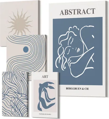 Produktbild von Leinwandbild Set 5-teilig – Modernes Wandbild – Polycanvas Kunstdruck – Abstrakte Bilder – Hochwertige Wandkunst – 2x 30x30 cm + 2x 20x30 cm + 1x 40x60 cm – Stilvolle Abstraktionen mit geometrischen Formen und Linien