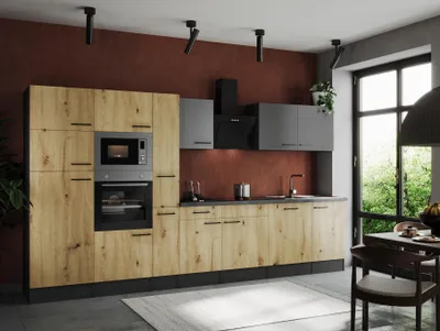 Produktbild von Küche Küchenzeile Küchenblock Grau Matt Artisan Eiche Oliver 370 cm Respekta