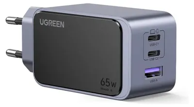 Produktbild von Ugreen Nexode Air 65W sieninis kroviklis, USB + 2x USB-C pilkos spalvos, Drinnen, AC, Grau