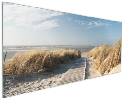 Produktbild von Wallario Küchenrückwand aus Glas, Größe: 125 x 50 cm, Motiv: Auf dem Holzweg zum Strand | Spritzschutz | abwischbar | pflegeleicht | in