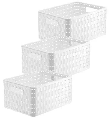 Produktbild von Rotho 3er Set Aufbewahrungsboxen Country - Organizer je 32,8 x 23,8 x 16,0 cm - Kunststoffbox 11 L in Rattan-Optik - Küchen Stapelbox aus Kunststoff