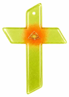 Kristallglas Wandkreuz 24x15 cm, Augensymbol, gesegnet