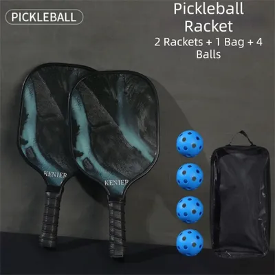 Produktbild von Pickleball-Set 2 Schläger + 4 Bälle – Stoßfest, rutschfester Griff, Pickleball Paddel Schläger-Set für Anfänger & Profis - Farbe: Dunkelblau & Cyan