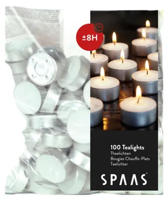 Teelichte 100er-Pack, weiß, Ø 39 mm, Brenndauer ca. 8 Std.