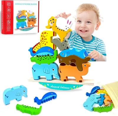 Image de Jouets en bois Montessori pour enfants à partir de 3 ans : jeux d'équilibre, jeux de construction, développement de la motricité. Idéal pour Noël et Pâques