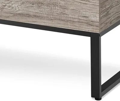 Produktbild von Couchtisch mit höhenverstellbarer Tischplatte, Hubtisch, Wohnzimmertisch, separatem Stauraum, Sofatisch, Metallgestell, robustem Grau