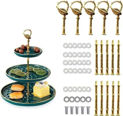 Zdjęcie produktu dla 3-poziomowy stojak na babeczki, taca w stylu vintage, impreza, 5-częściowy zestaw akcesoriów