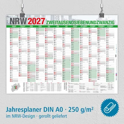 Produktbild von Jahresplaner NRW 2027 Wandkalender DIN A0 (118,9 x 84,1 cm), 250 g/qm gerollt