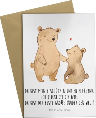 Produktbild von Mr. & Mrs. Panda Klappkarte Bär Großer Bruder - Weiß - Geschenk, hochzeitskarten, Bären, einladungskarten, Muttertag, Grußkarten, osterkarte, weihnachtskarten