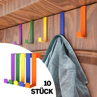 Produktbild von Aurelia Home Türhaken - 10er Set, Bunt - Türhaken aus Edelstahl zum Einhängen, vielseitige Türgarderobe – Robuste Kleiderhaken für Türen, Türhakenleiste zum Aufhängen