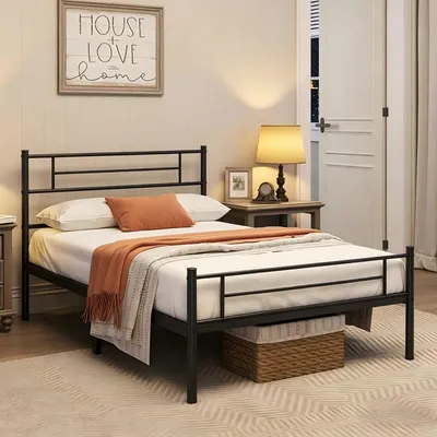 Produktbild von Metallbett mit Matratze & Bettgestell 140x200 cm Einzelbett Doppelbett Gästebett