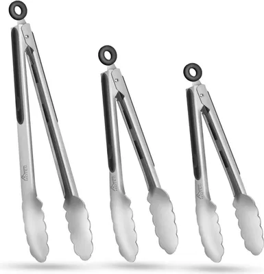 Obrázek produktu pro HOTEC sada kuchyňských kleští z nerezové oceli 7,6-17,8 cm 22,9 cm 30,5 cm sada 3 ks stříbrná