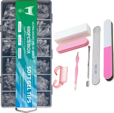 Produktbild von Nagel Tips Set - 600 Stück Französisch Falsche Nägel Zum Aufkleben - Weiß Design Nageltips Full Cover Fake Nails soft gel Natürliches & Angenehmes Tragegefühl, 12 Größen