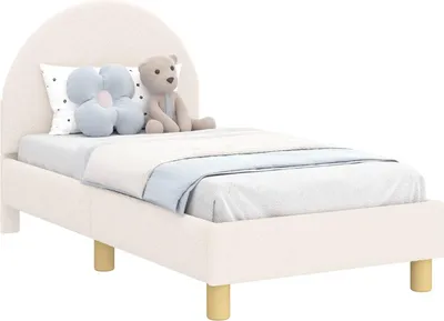 Produktbild von vidaXL Kinderbettgestell mit Kopfteil Creme 70 x 140 cm Bouclé
