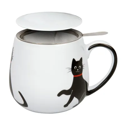 Produktbild von Könitz 1151432260 Becher mit Sieb und Deckel 400 ml My lovely cats - red necklace / Teebecher schwarze Katze