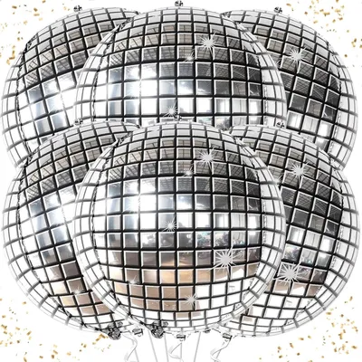 Zdjęcie produktu dla 6 balonów dyskotekowych srebrnych 22 cale dekoracja imprezowa sylwester disco urodziny karnawał