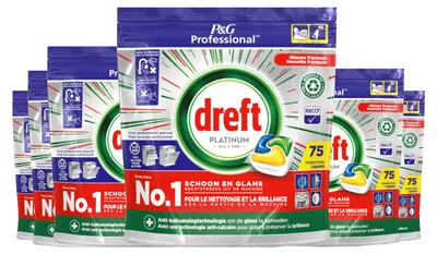 Produktbild von Dreft Platinum Lemon All in 1 Spülmaschinentabs – 6x75 Tabs – Vorteilspackung