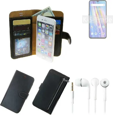 Produktbild von TOP SET Handy Hülle Schutz Hülle kompatibel mit UMIDIGI A11  schwarz aus Kunstleder + Kopfhörer Smartphone Tasche vollwertige Geldbörse