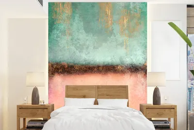 Produktbild von MuchoWow® Fototapete für Wohnzimmer oder Schlafzimmer Wandtapete Vinyl Motivtapete Gold - Farbe - Abstrakt - Grün - Rosa - 165x220 cm - Wanddekorationen