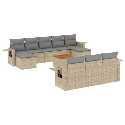 Image de vidaXL Ensemble de salon de jardin 11 pièces avec coussins Beige Poly Rattan