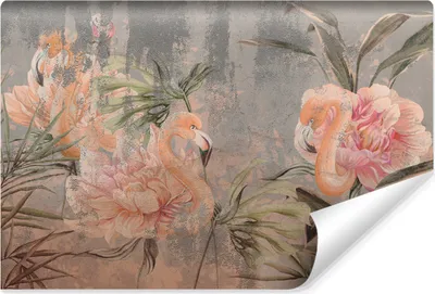 Produktbild von Muralo Selbstklebende Fototapete FLAMINGOS Vögel Blumen Blätter Beton Abstraktion Retro Br. 312cm x Hö. 219cm