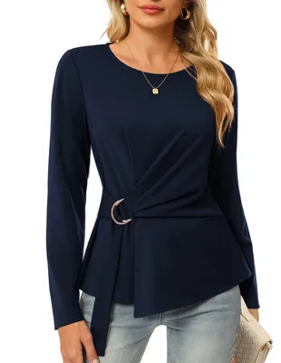 Productafbeelding van Lange Mouwen Blouse met Tailleband - Donkerblauw