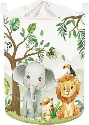 Produktbild von Faltbarer Wäschekorb für Kinder - Waldtiere Baum-Design - 63 Liter - Ideal für Kinderzimmer und Badezimmer