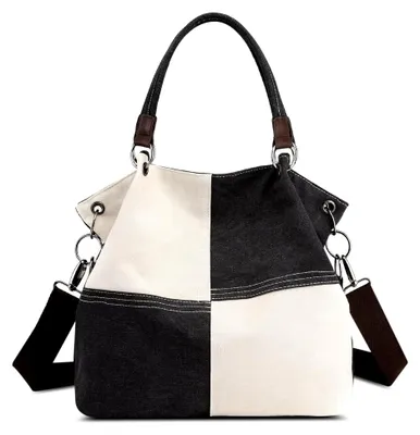 Produktbild von Damen Handtaschen Kontrastfarbe Umhängetasche Lässig Leinwand Schultertaschen Mehrere Taschen Henkeltaschen für Einkaufen Reisen Täglicher Gebrauch Schwarz