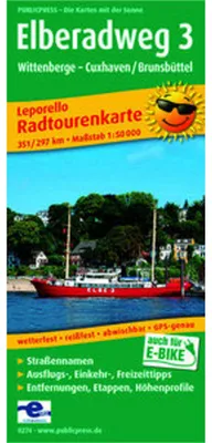 Immagine prodotto di Mappa ciclistica Percorso ciclabile dell'Elba 03 Wittenberge - Cuxhaven/Brunsbüttel 1 : 50 000