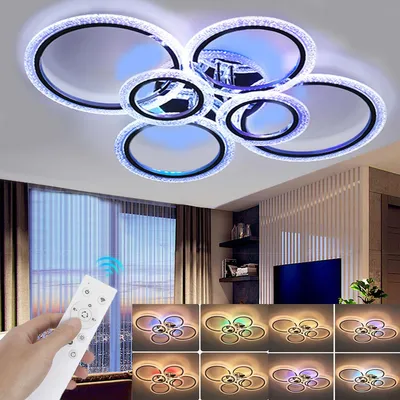 Produktbild von 60W LED Deckenleuchte mit RGB Backlamp, 6 Flammig Ringoptik, Dimmbare mit Fernbedienung, Kristall-Lichteffekt Deckenlampe für Wohnzimmer Schlafzimmer