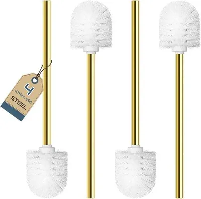 Produktbild von Toilettenbürstenset, 4 Stück – Edelstahlgriffe – austauschbare Bürsten – für eine gründliche Reinigung der Toilette