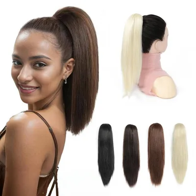Image de Pièce de cheveux de type queue de cheval, synthétique, 30 cm, droite, blond naturel, avec clip