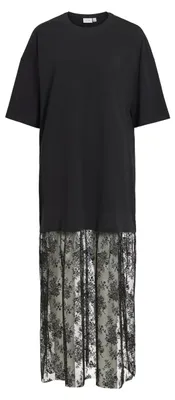 Produktbild von Vila Damen Kleid Schwarz XS Rundhals Kurzarm Locker geschnitten Spitzendetail