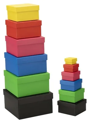 Image de Ensemble de 12 boîtes cadeaux en carton avec couvercle, de différentes tailles et couleurs