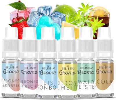 Produktbild von Belissia Lebensmittelaroma Set Erfrischung - 6x10ml Hochdosiertes Aroma - Kalorienfrei, Vegan - Für Speisen, Getränke, Shake, Quark, Nebelmaschine uvm