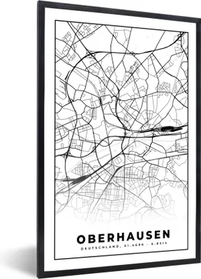 Produktbild von MuchoWow® Gerahmtes Poster Karte - Oberhausen - Stadtplan - Wegbeschreibung 60x90 cm - Poster mit Schwarzem Bilderrahmen Wandposter Rahmen Foto Bilder - Kunst