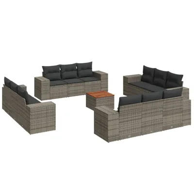 Produktbild von vidaXL 13-tlg. Garten-Sofagarnitur mit Kissen Grau Poly Rattan