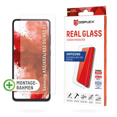 Produktbild von Displex Panzerglas (10H) für Samsung Galaxy A52/A52(s) 5G/A53 5G, Eco-Montagerahmen, Tempered Glas, kratzer-resistente Schutzfolie, hüllenfreundlich, Samsung, A52/A52 5G/A52s 5G/A53 5G, Trockene Anwendung, Schlagfest, Kratzresistent, Staubresistent, Transparent, 1 Stück(e)