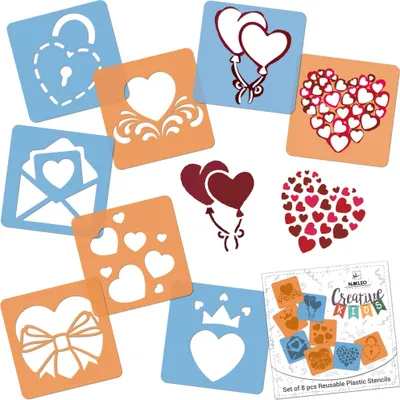 Produktbild von Schablonen Malen für Kinder, 8 Stück Set 15x15 cm Liebe Herzen, Kinder Kreatives Zeichenschablonen, Kunststoff Wiederverwendbar Malschablone