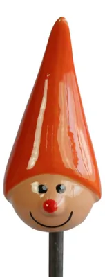 Produktbild von Gartenstecker Wichtel aus Keramik orange lustige Gartendeko frostfest Gartendekoration