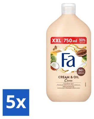 Produktbild von 5 x Fa Cream & Oil Cacao Bad- und Duschgel mit Kakaobutter und Kokosöl 750 ml - Vorteilspackung - 5 Stücke