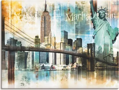 Produktbild von Nettesart: New York Skyline Abstrakte Collage, Produkt:Leinwand, Größe:90x120 cm / Leinwand